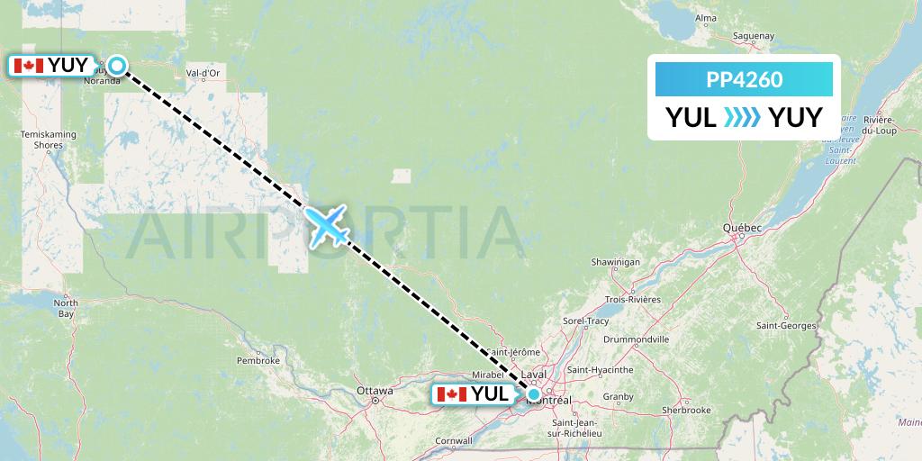 PP4260 Jet Aviation Business Jets Flight Map: Montreal to Rouyn