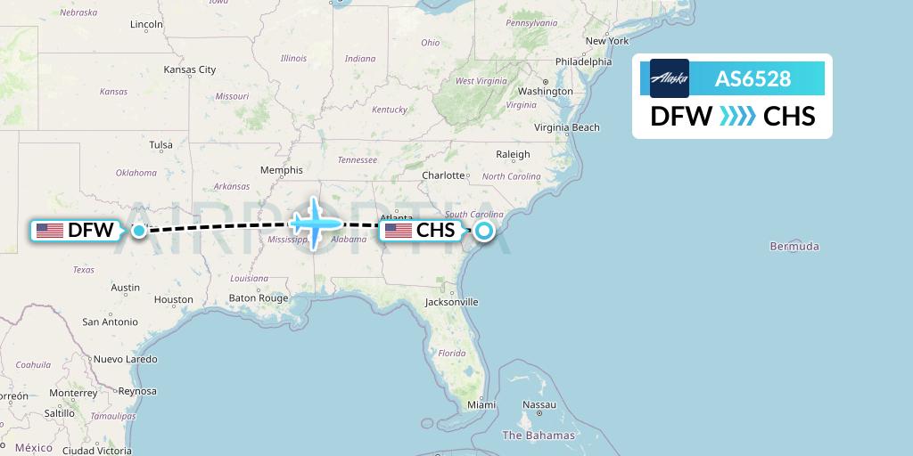 AS6528 Alaska Airlines Flight Map: Dallas to Charleston