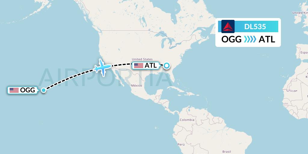 DL535 Delta Air Lines Flight Map: Kahului to Atlanta