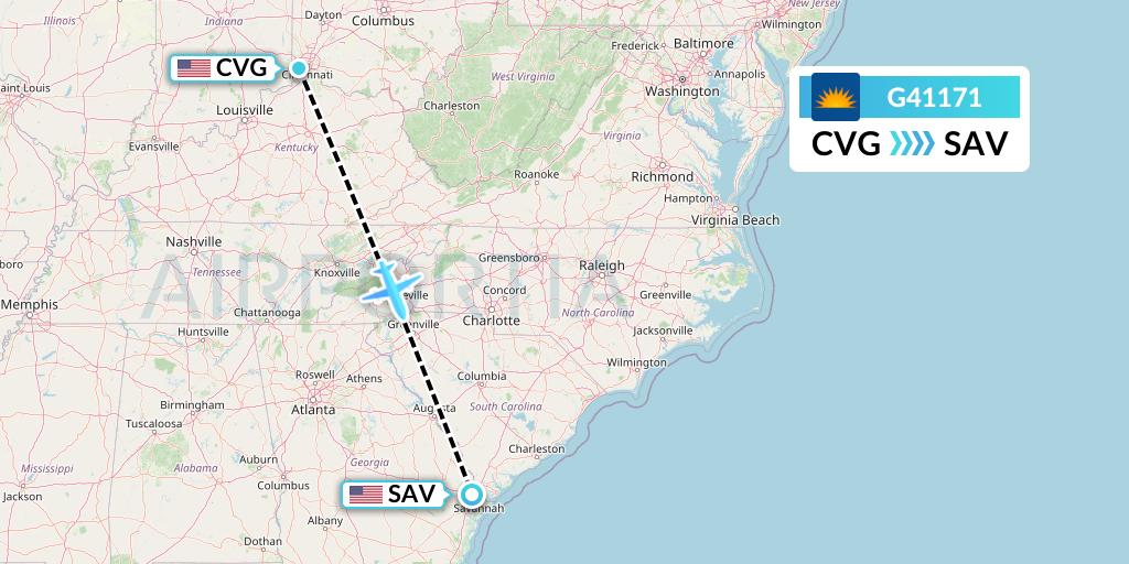 G41171 Allegiant Air Flight Map: Cincinnati to Savannah