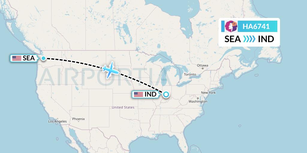 HA6741 Hawaiian Airlines Flight Map: Seattle to Indianapolis