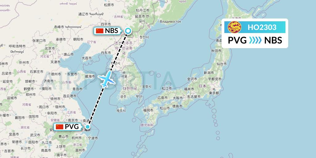 HO2303 Juneyao Airlines Flight Map: Shanghai to Baishan