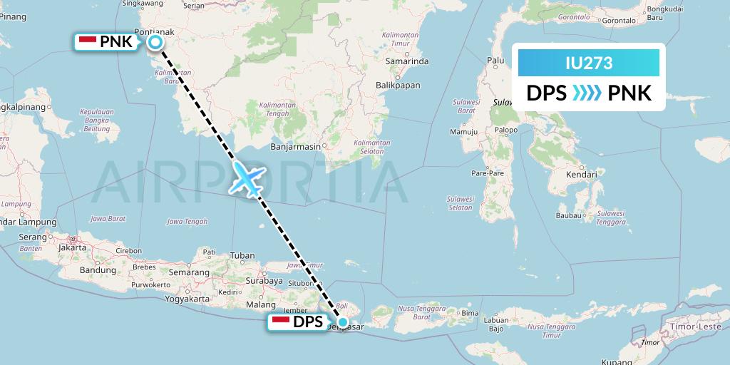 IU273 Pt. Super Air Jet Flight Map: Denpasar to Pontianak