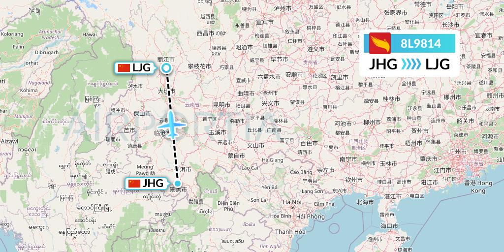 8L9814 Lucky Air Flight Map: Jinghong to Lijiang