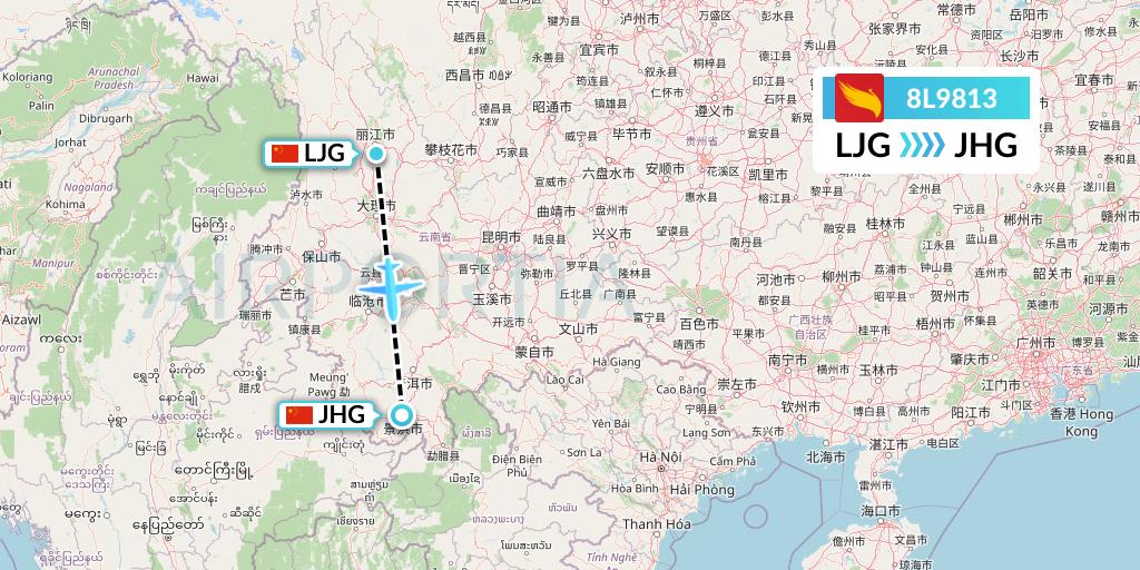 8L9813 Lucky Air Flight Map: Lijiang to Jinghong