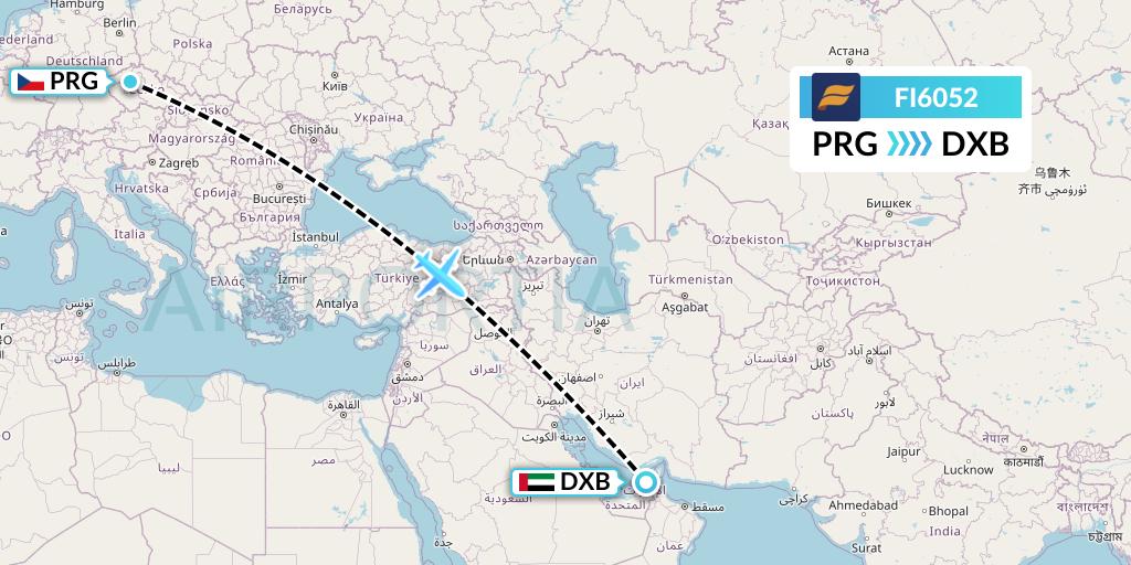 FI6052 Icelandair Flight Map: Prague to Dubai