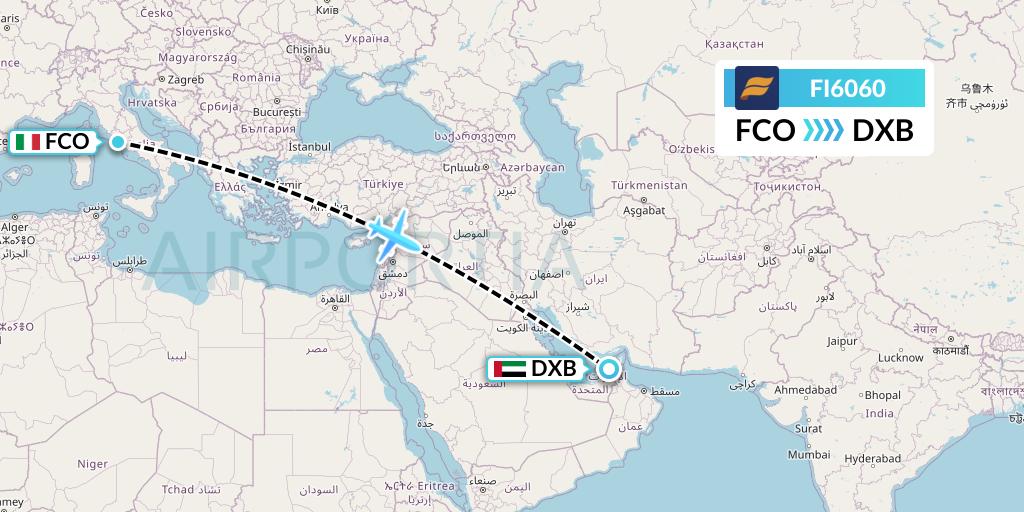 FI6060 Icelandair Flight Map: Rome to Dubai
