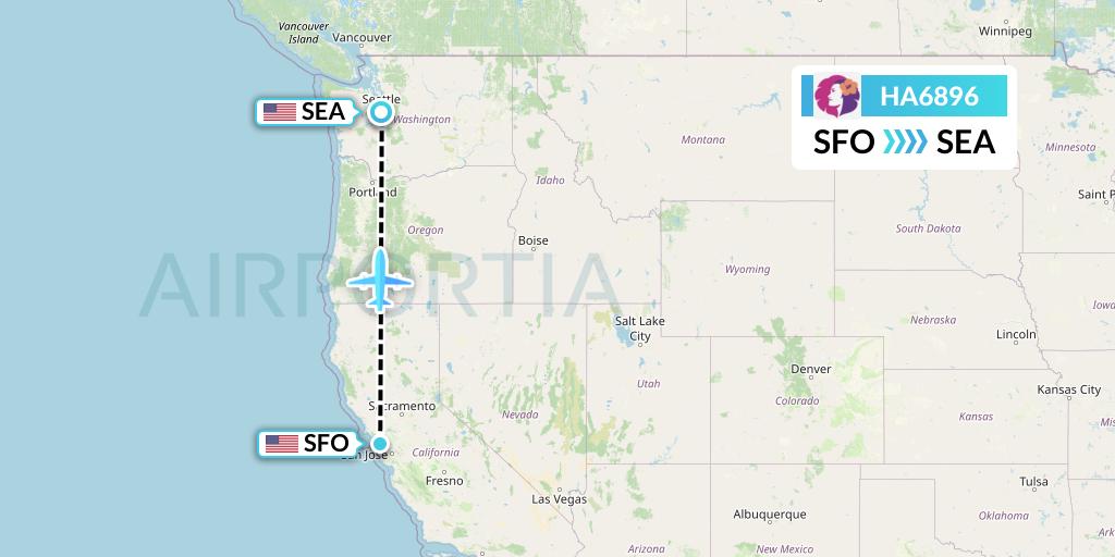 HA6896 Hawaiian Airlines Flight Map: San Francisco to Seattle