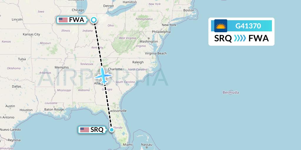 G41370 Allegiant Air Flight Map: Sarasota to Fort Wayne