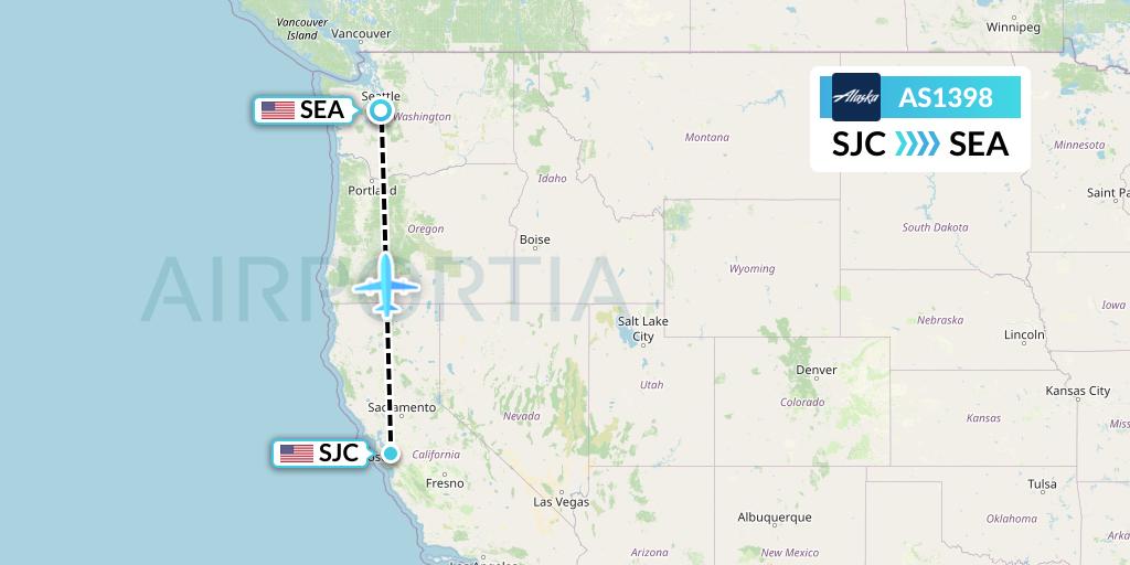 AS1398 Alaska Airlines Flight Map: San Jose to Seattle