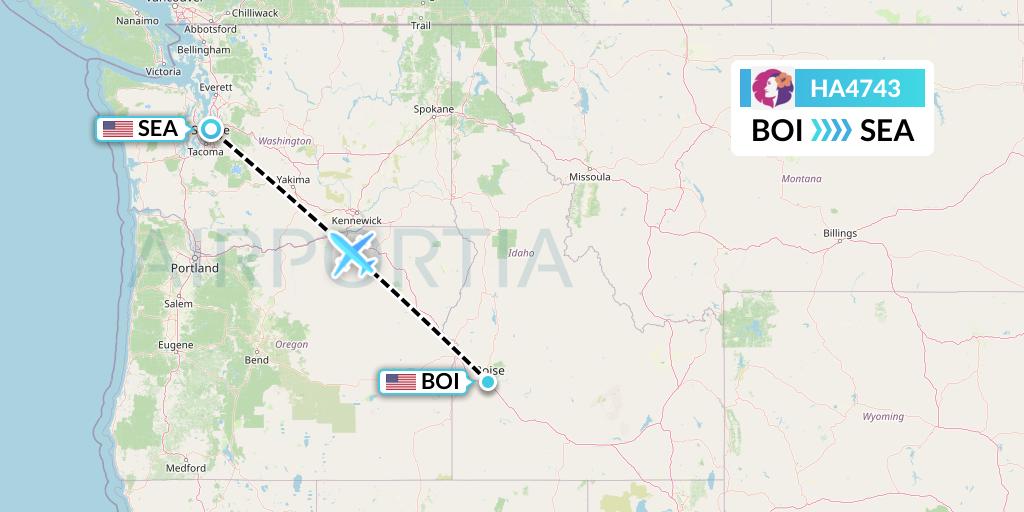 HA4743 Hawaiian Airlines Flight Map: Boise to Seattle