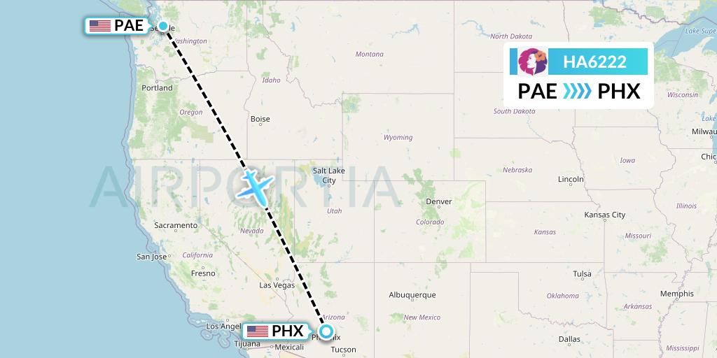 HA6222 Hawaiian Airlines Flight Map: Everett to Phoenix