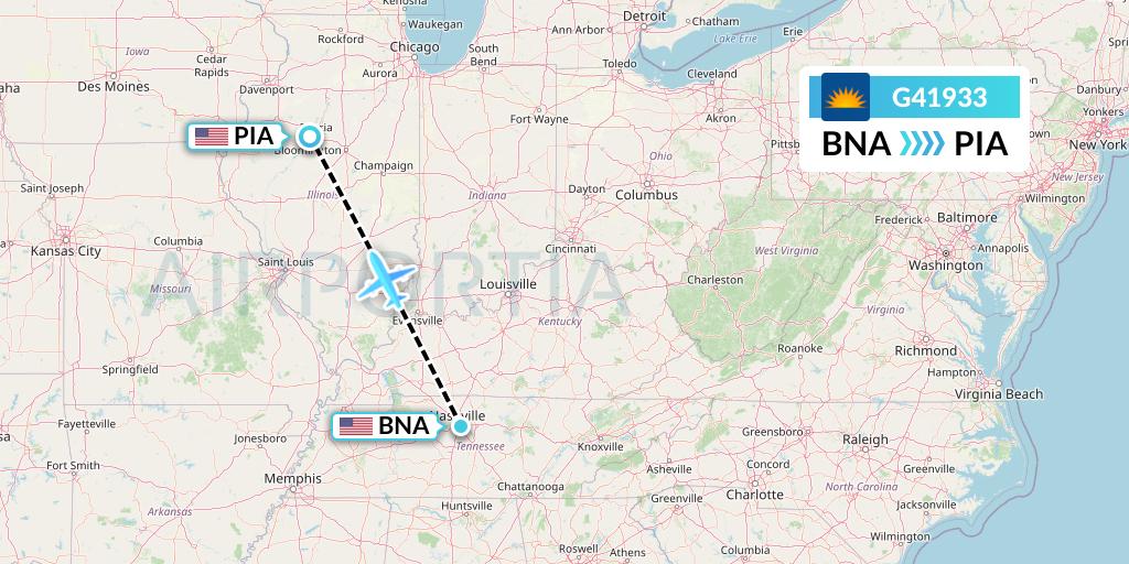 G41933 Allegiant Air Flight Map: Nashville to Peoria