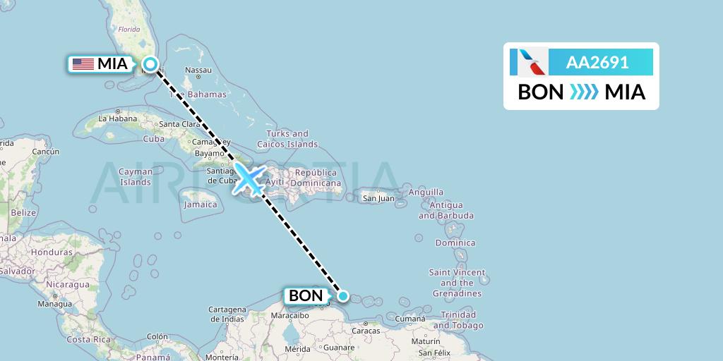 AA2691 American Airlines Flight Map: Bonaire to Miami
