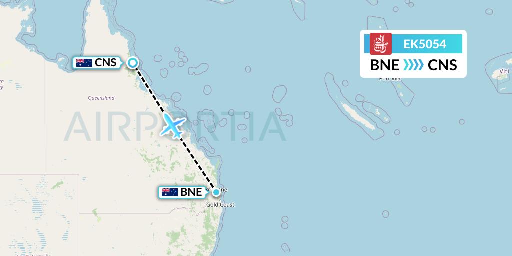 EK5054 Emirates Flight Map: Brisbane to Cairns