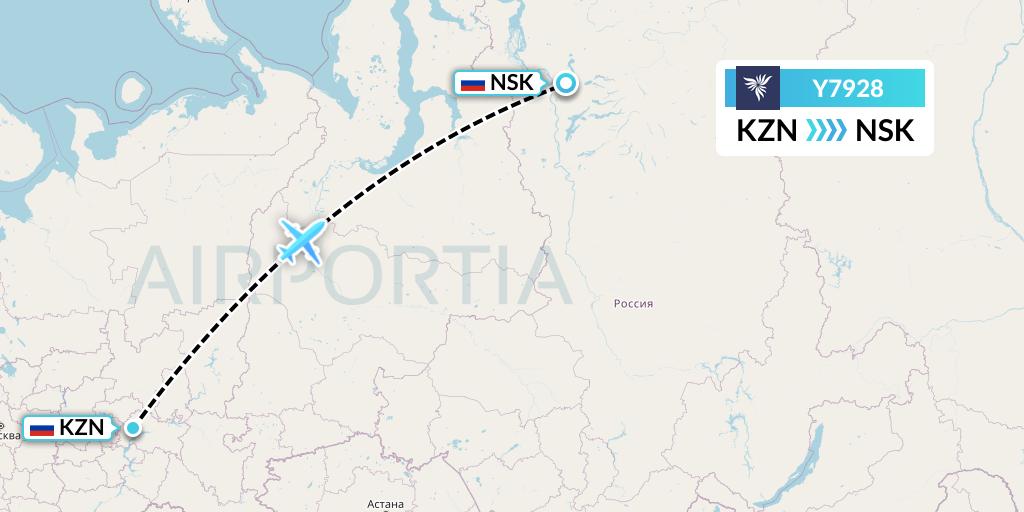 Y7928 NordStar Flight Map: Kazan to Norilsk