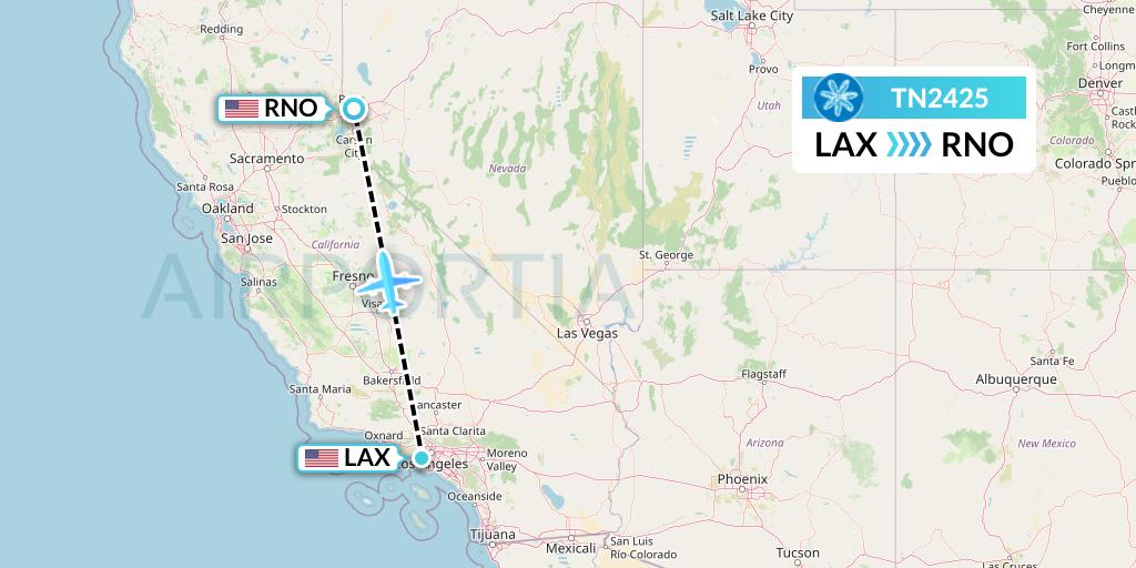 TN2425 Air Tahiti Nui Flight Map: Los Angeles to Reno