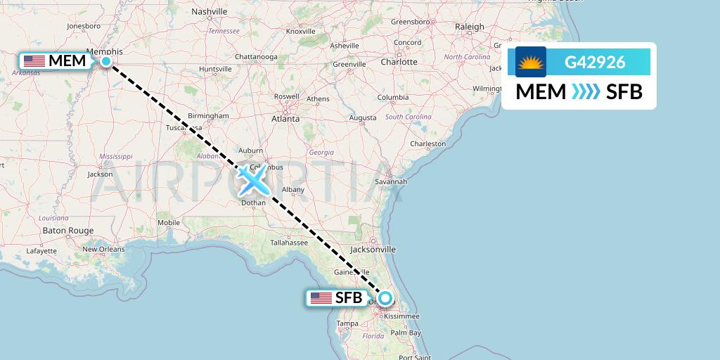 G42926 Allegiant Air Flight Map: Memphis to Orlando