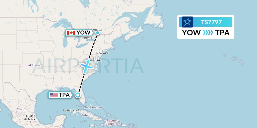 TS7797 Air Transat Flight Map: Ottawa to Tampa
