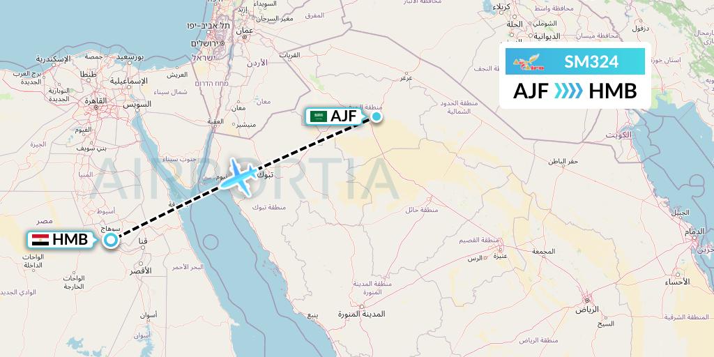 SM324 Air Cairo Flight Map: Sakaka to Sohag