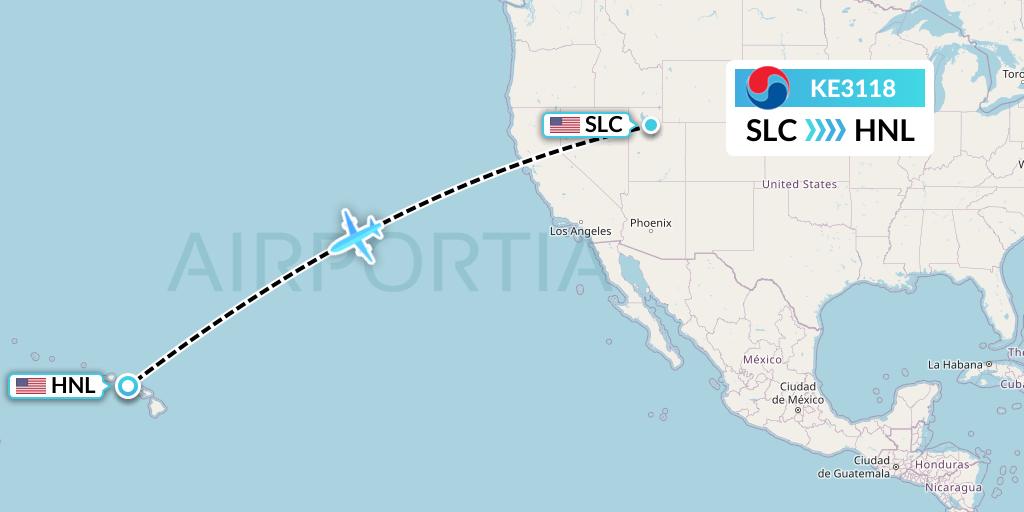 KE3118 Korean Air Flight Map: Salt Lake City to Honolulu