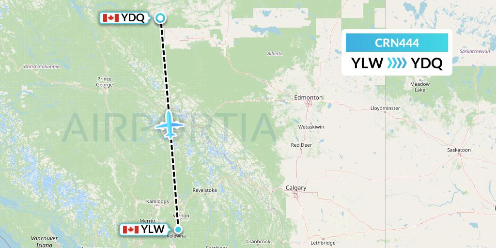 CRN444 Aerocaribbean Flight Map: Kelowna to Dawson Creek