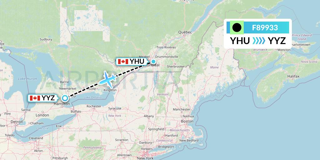 F89933 Flair Airlines Flight Map: Montreal to Toronto