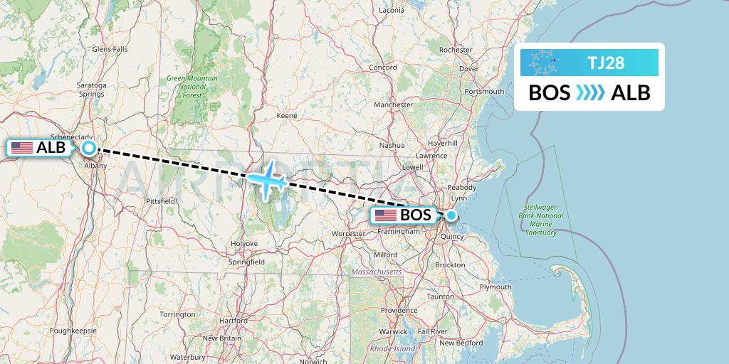 TJ28 Tradewind Aviation Flight Map: Boston to Albany