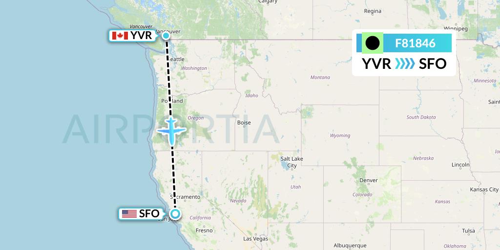 F81846 Flair Airlines Flight Map: Vancouver to San Francisco