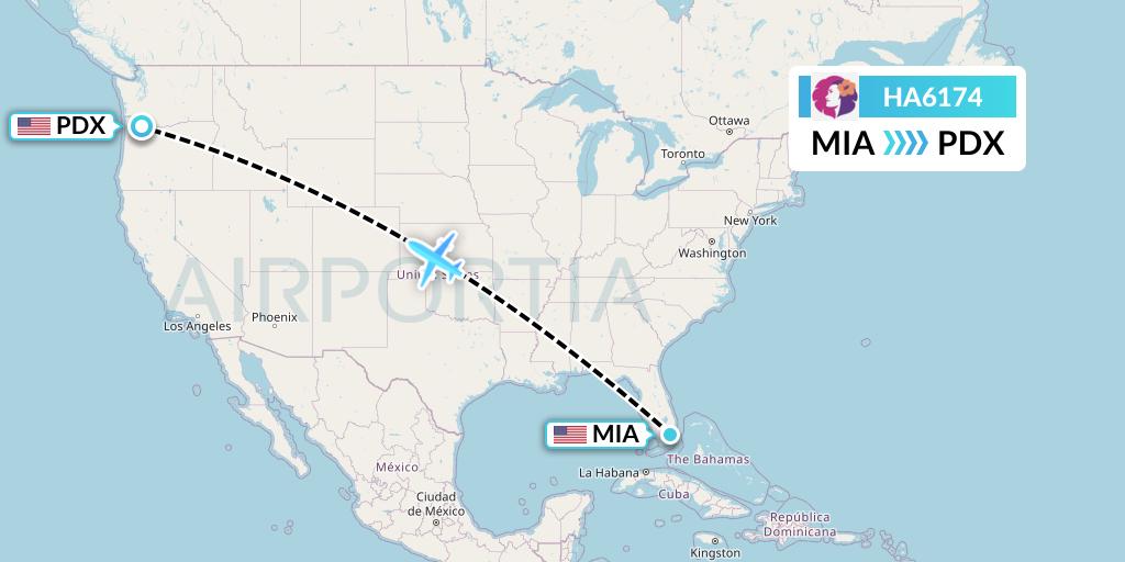 HA6174 Hawaiian Airlines Flight Map: Miami to Portland