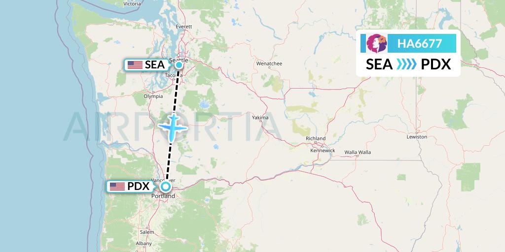 HA6677 Hawaiian Airlines Flight Map: Seattle to Portland