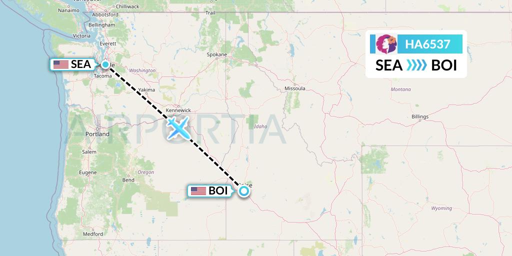 HA6537 Hawaiian Airlines Flight Map: Seattle to Boise