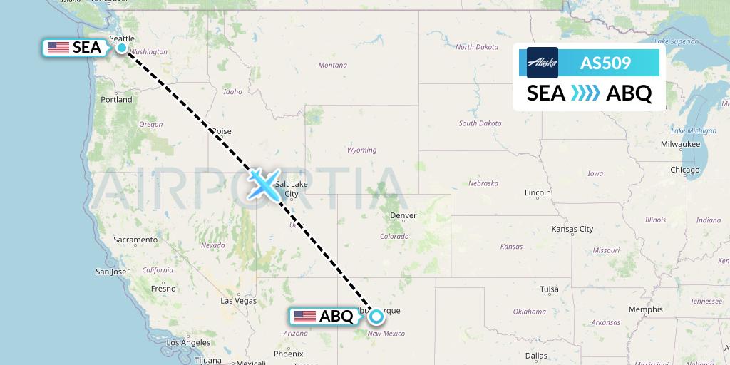 AS509 Alaska Airlines Flight Map: Seattle to Albuquerque