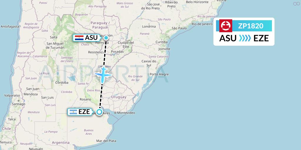 ZP1820 Paranair Flight Map: Asuncion to Buenos Aires