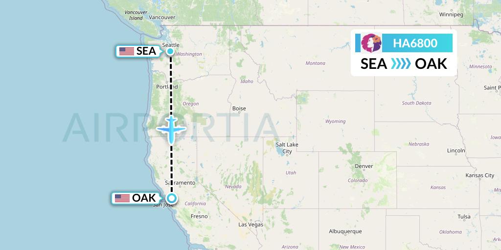 HA6800 Hawaiian Airlines Flight Map: Seattle to Oakland