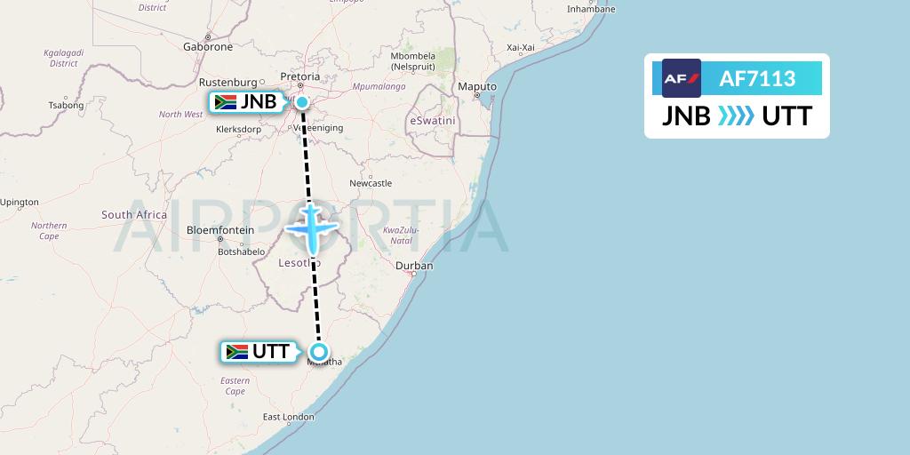 AF7113 Air France Flight Map: Johannesburg to Mthatha