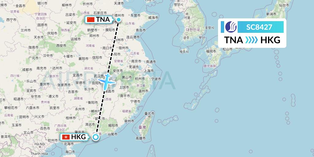 SC8427 Shandong Airlines Flight Map: Jinan to Hong Kong