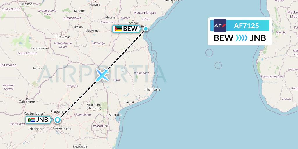 AF7125 Air France Flight Map: Beira to Johannesburg