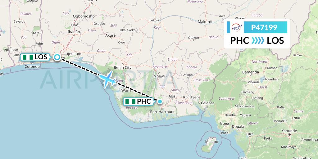 P47199 Air Peace Flight Map: Port Harcourt to Lagos