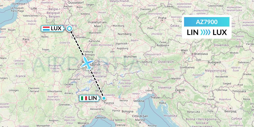 AZ7900 ITA Airways Flight Map: Milan to Luxembourg