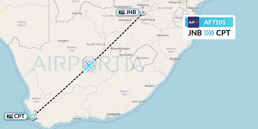 AF7101 Air France Flight Map: Johannesburg to Cape Town