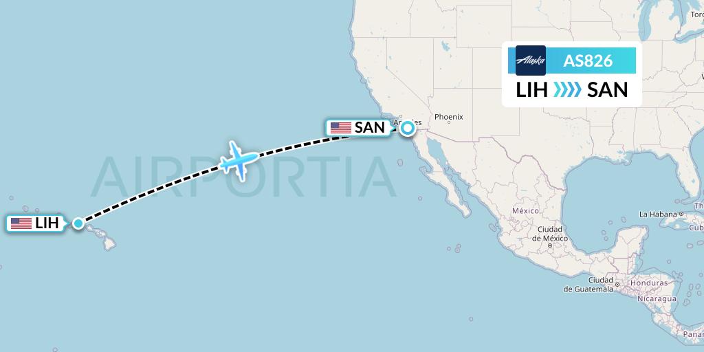 AS826 Alaska Airlines Flight Map: Lihue to San Diego
