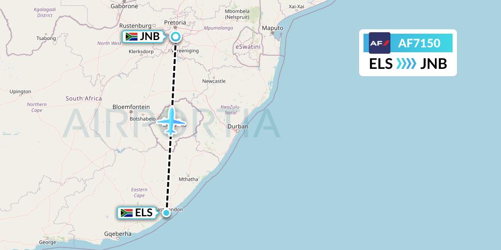 AF7150 Air France Flight Map: East London to Johannesburg