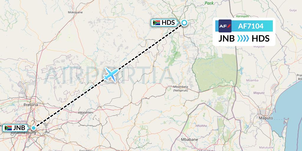 AF7104 Air France Flight Map: Johannesburg to Hoedspruit
