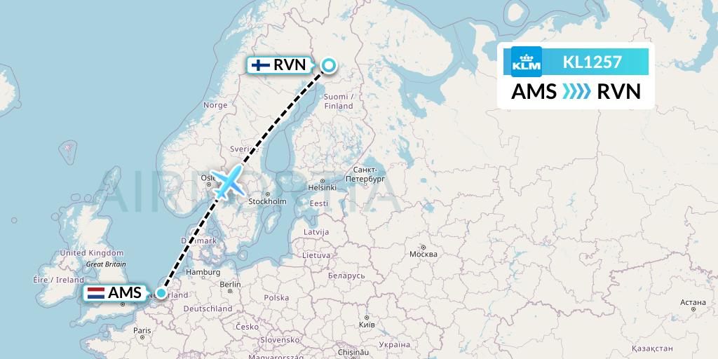 KL1257 KLM Flight Map: Amsterdam to Rovaniemi