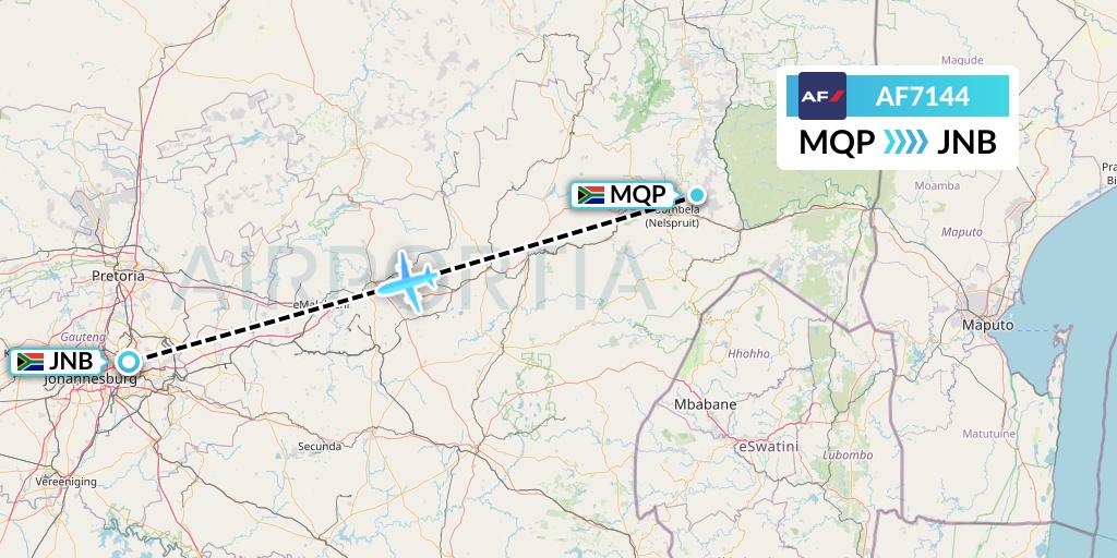 AF7144 Air France Flight Map: Nelspruit to Johannesburg
