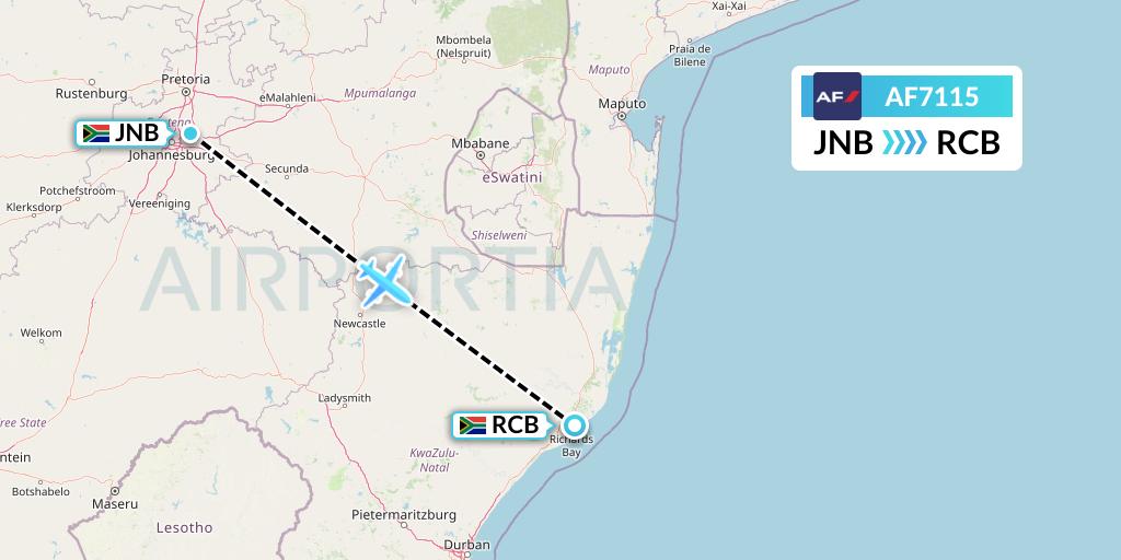 AF7115 Air France Flight Map: Johannesburg to Richards Bay