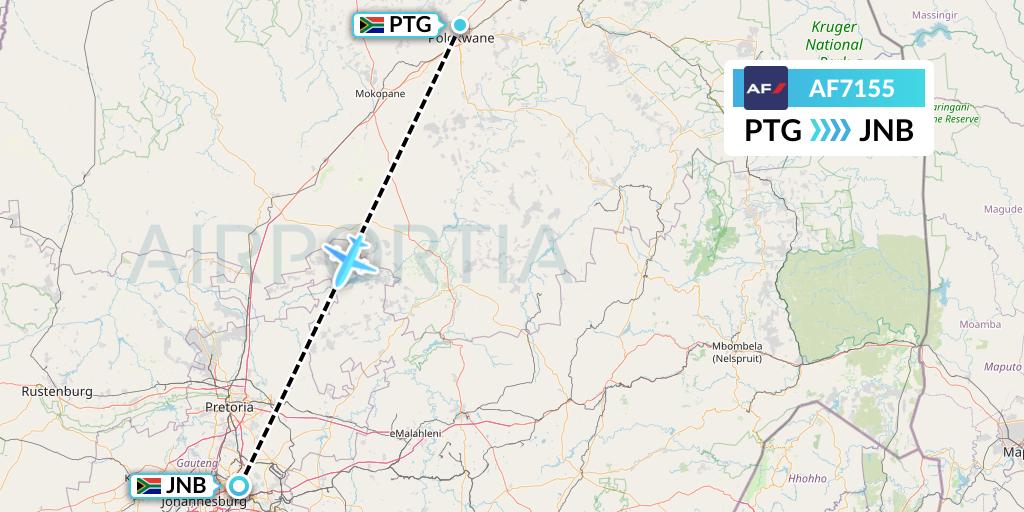 AF7155 Air France Flight Map: Polokwane to Johannesburg