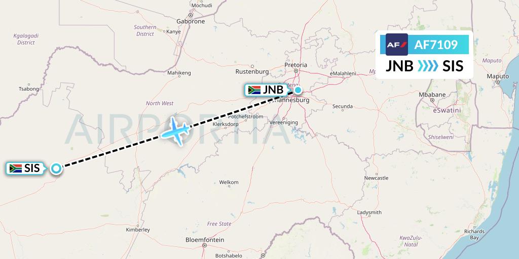 AF7109 Air France Flight Map: Johannesburg to Sishen