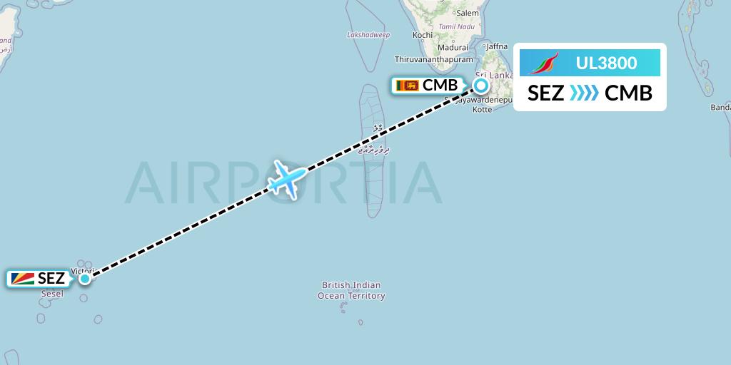 UL3800 SriLankan Airlines Flight Map: Victoria to Colombo